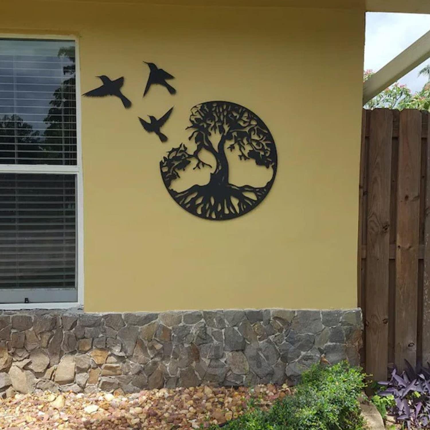 GABRIELLE Art Mural en Métal Arbre De Vie avec Oiseaux Déco Noir - 28CM