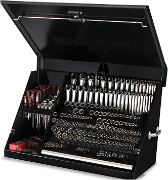 Montezuma XL450B 36-Inch Portable TRIANGLE Toolbox Multi-Tier Design 16-Gauge Construction SAE and Metric Tool Chest Weather-Resistant Toolbox Lock and Latching System, Black