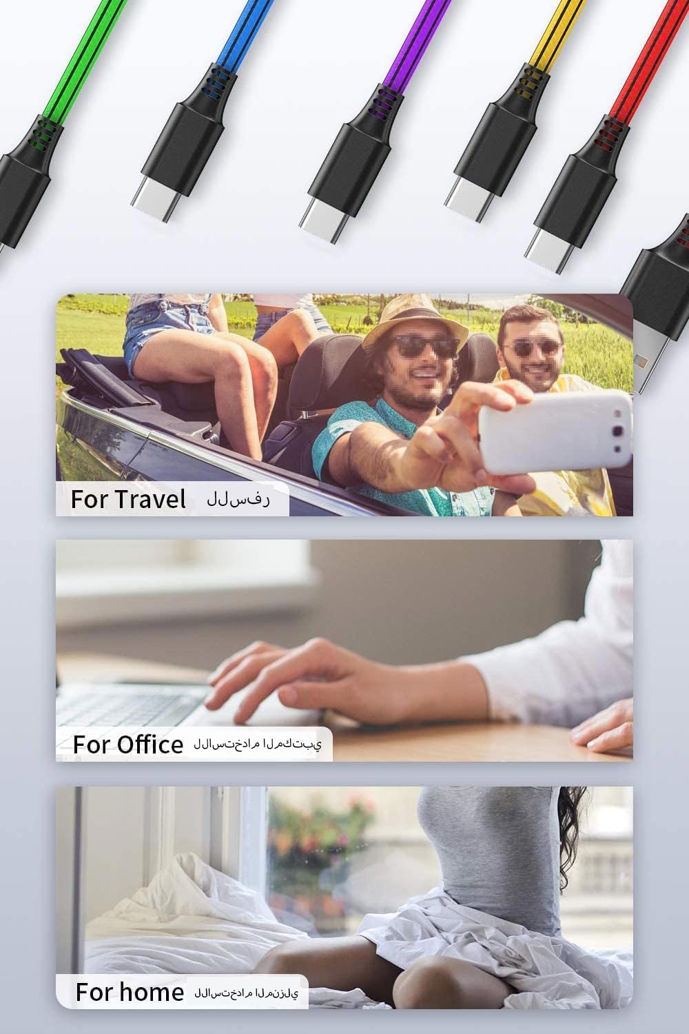 كابل schitec usb من النوع c، 5 حزم كابلات شاحن usb a إلى c p - الصورة 8