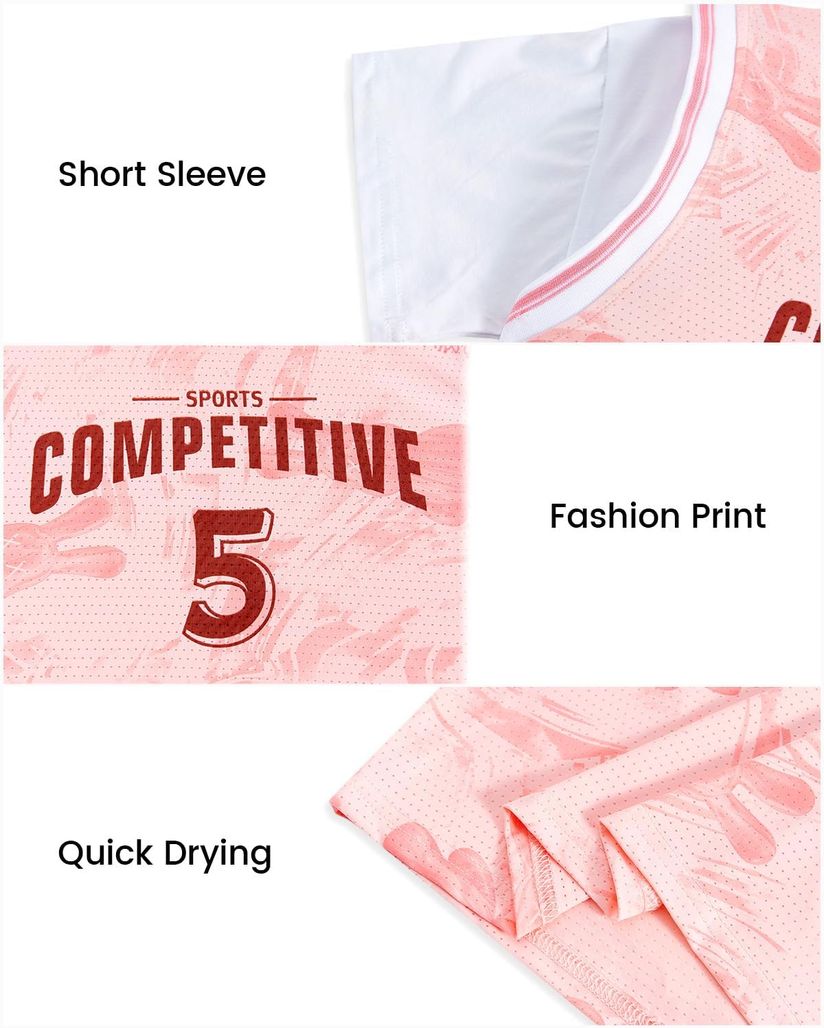 JiAmy Kids Sports Shorts Sets Boys Girls 2 Piece Basketball Jersey Sets Short Sleeve Tops and Shorts Tracksuit 11-12 Years Girl Pink image 3 of 6 B0DTTTFWP3