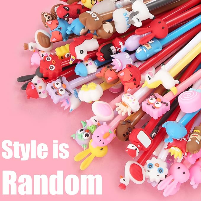 Pack de 30 bolígrafos gel negro estilo caricatura kawaii miniatura 4
