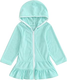 Traje de baño de manga larga con volantes para niñas, con capucha, cremallera, color sólido, para deportes y playa