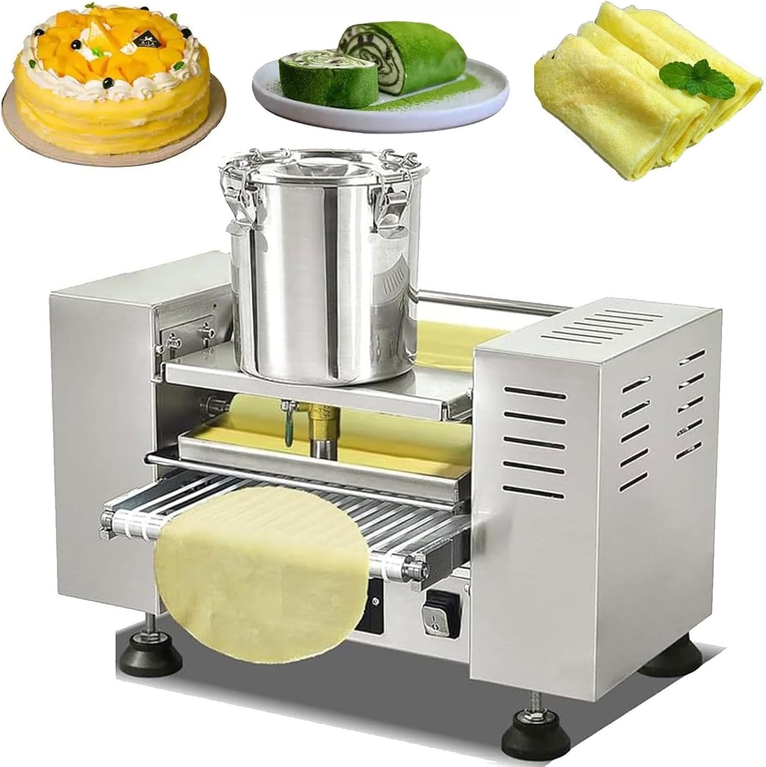 Automatic Cake Crust Machine,6/8/10-inchCommercial Automatic Cake Maker & Thousand Layer Crust Producing Machine,0-200°c Egg Skin Crepe Maker,Adjustable Speed,for Cake,Tortilla,Pizza(6in)