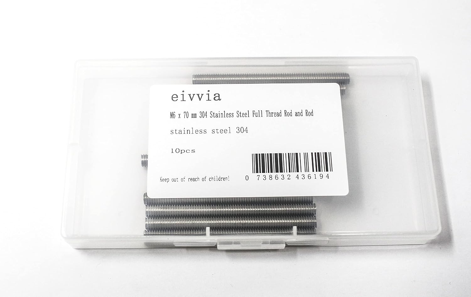 10 PCs M6 x70 mm 304 Stainless Steel Full Thread Rod and Rod