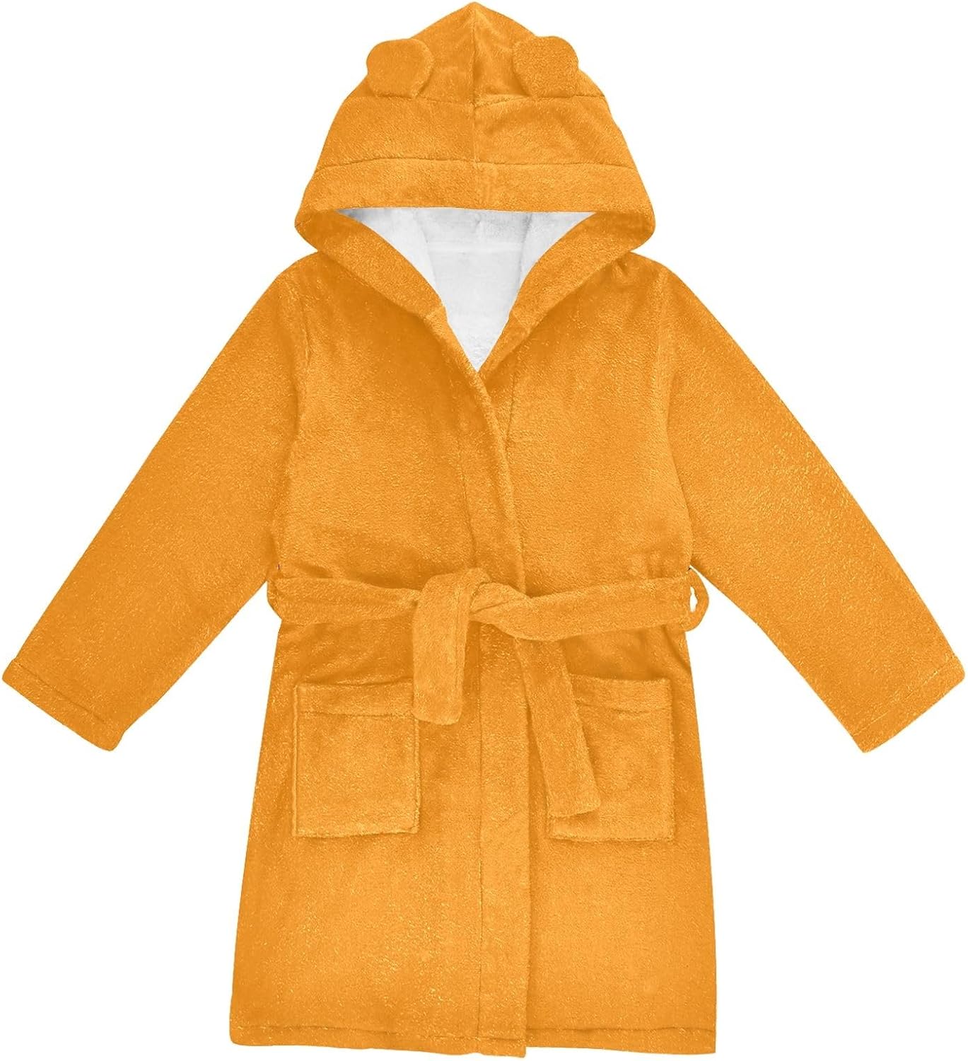 ODAWA Dark Orange Kids Bathrobe, Soft Plush Hooded Robe for Boys Girls, Quick Dry Bath Towel Wrap with Pockets