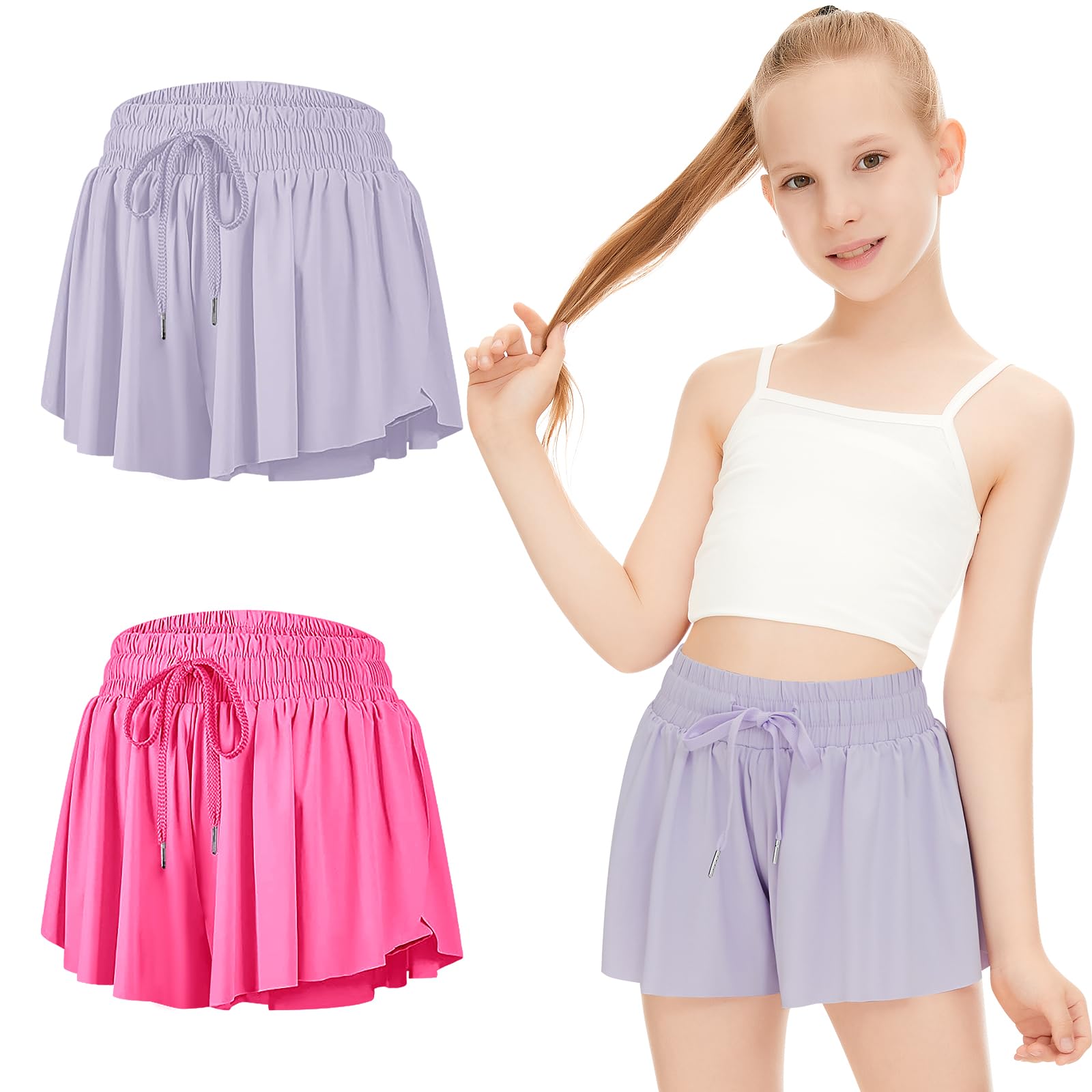 Girls Flowy Butterfly Shorts with Pockets 4-14Y