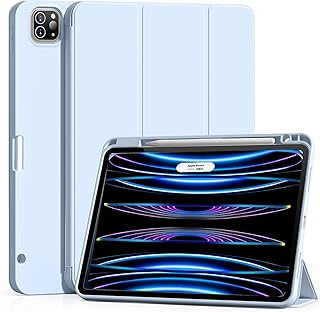 JKSML Case for iPad Pro 12.9 6th Generation 2022 / 5th Gen 2021/ 4th Gen 2020 with Built-in Pencil Holder, Auto Wake/Sleep, Slim Stand Soft Back Shell Smart Cover for iPad Pro 12.9 Inch, White ice