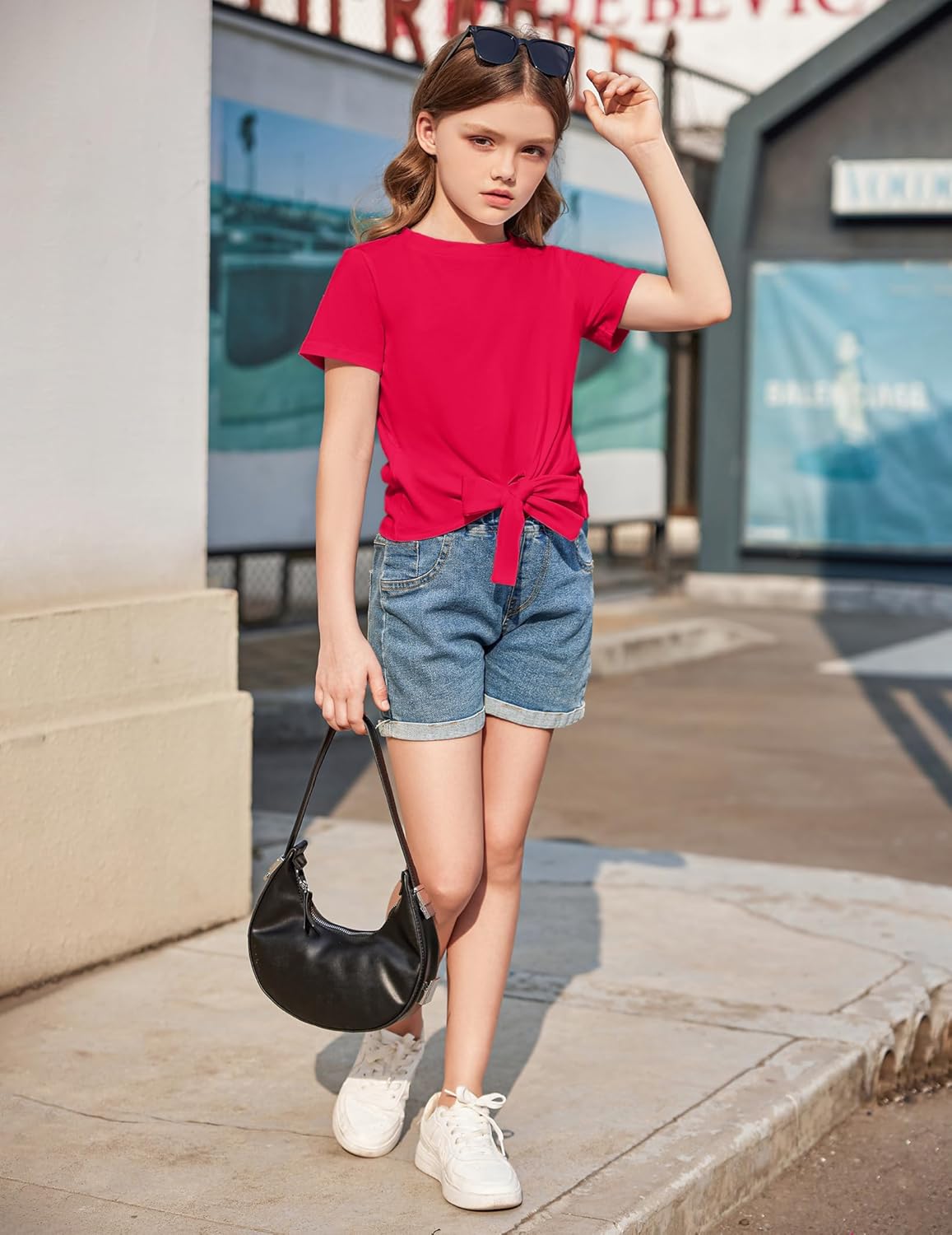 Arshiner Girls Short Sleeve Shirts Tie Knot Front Tops T Shirts for Kids Crewneck Cute Casual Tie Dye Tee Blouse - Image 4