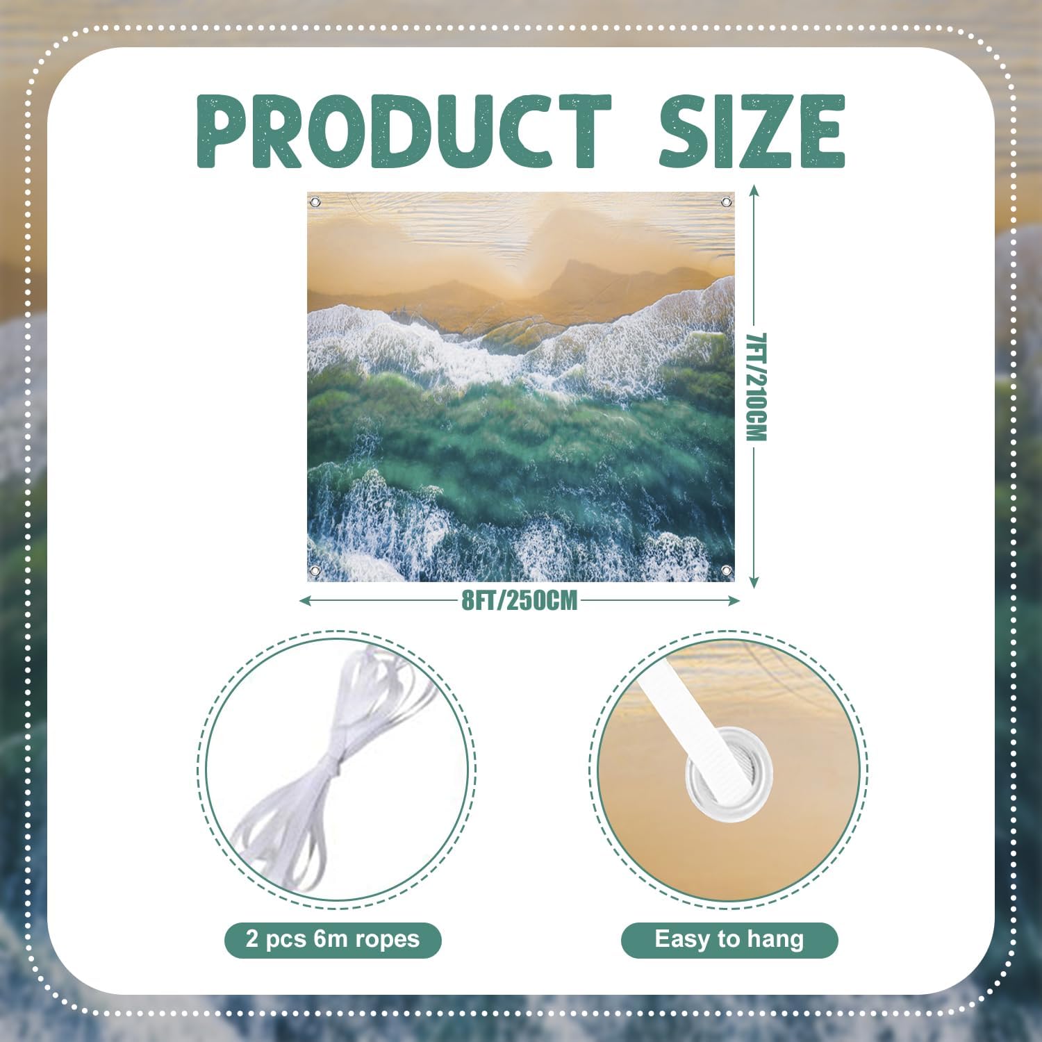 7x8ft Beach Garage Door Decor Aerial View of Ocean White Waves Sandy Shore Blue Green Ocean Natural Coastal Scene Garage Door Cover for Travel Wedding Party Decor Props