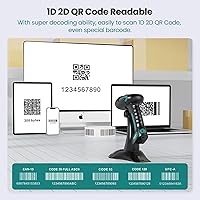Vista 7 de Escáner de código de barras inalámbrico industrial con soporte, escáner de código de barras Bluetooth 1D 2D QR Bluetooth para Android, iOS, Windows
