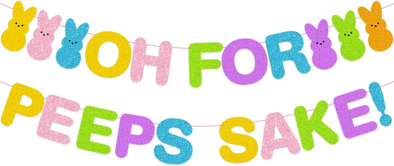 Funny Easter Bunny Decorations Oh For Peeps Sake Banner for Happy Easter Party Home Fireplace Mantle Decorations