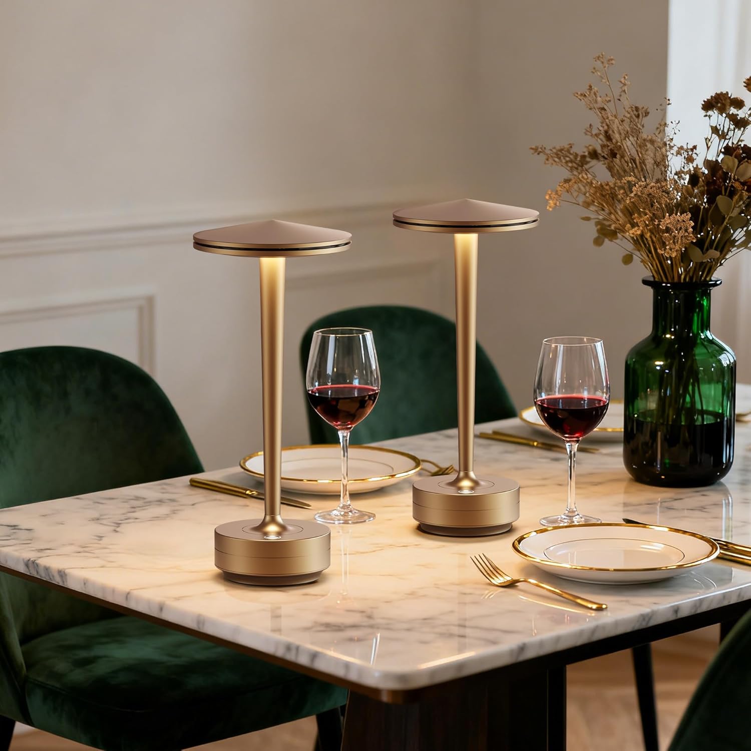 2pack Rechargeable Cordless Table Lamp, LED Portable Powered LED Battery Light 6000mAh USB Desk Lamp, for Restaurants Outdoor (2pack Titanium)