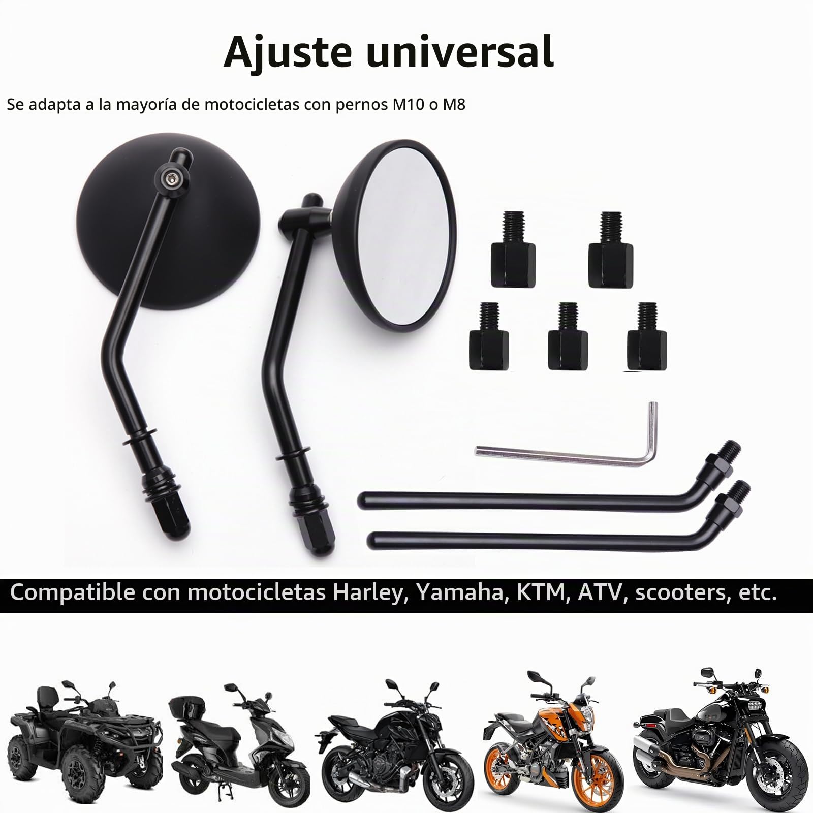 DREAMIZER Espejos Retrovisores Redondos de 3'', CNC 8mm y 10 mm Espejo Retrovisor Universal Compatible con Harley Sportster 883 1200 Softail Dyna Cafe Racer Cruiser Chopper Bobber Scooter E-Bikes