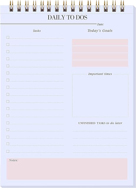 To Do List Pad - Daily Planner Notepad Non-dated 52 Sheets Tear Off , 6.5" x 9.8" Checklist Productivity Organizer with Hourly Schedule for TasksNotes