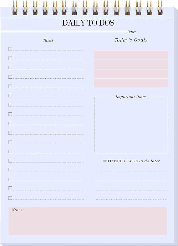 Daily to Do Notepads - Task Checklist planner, Time Management planner, To Do lists, Organizer with Today's Goals, Notes, 52 Undated Agenda Tear-off Sheets, 6.5 x 9.8 inches (Pink)
