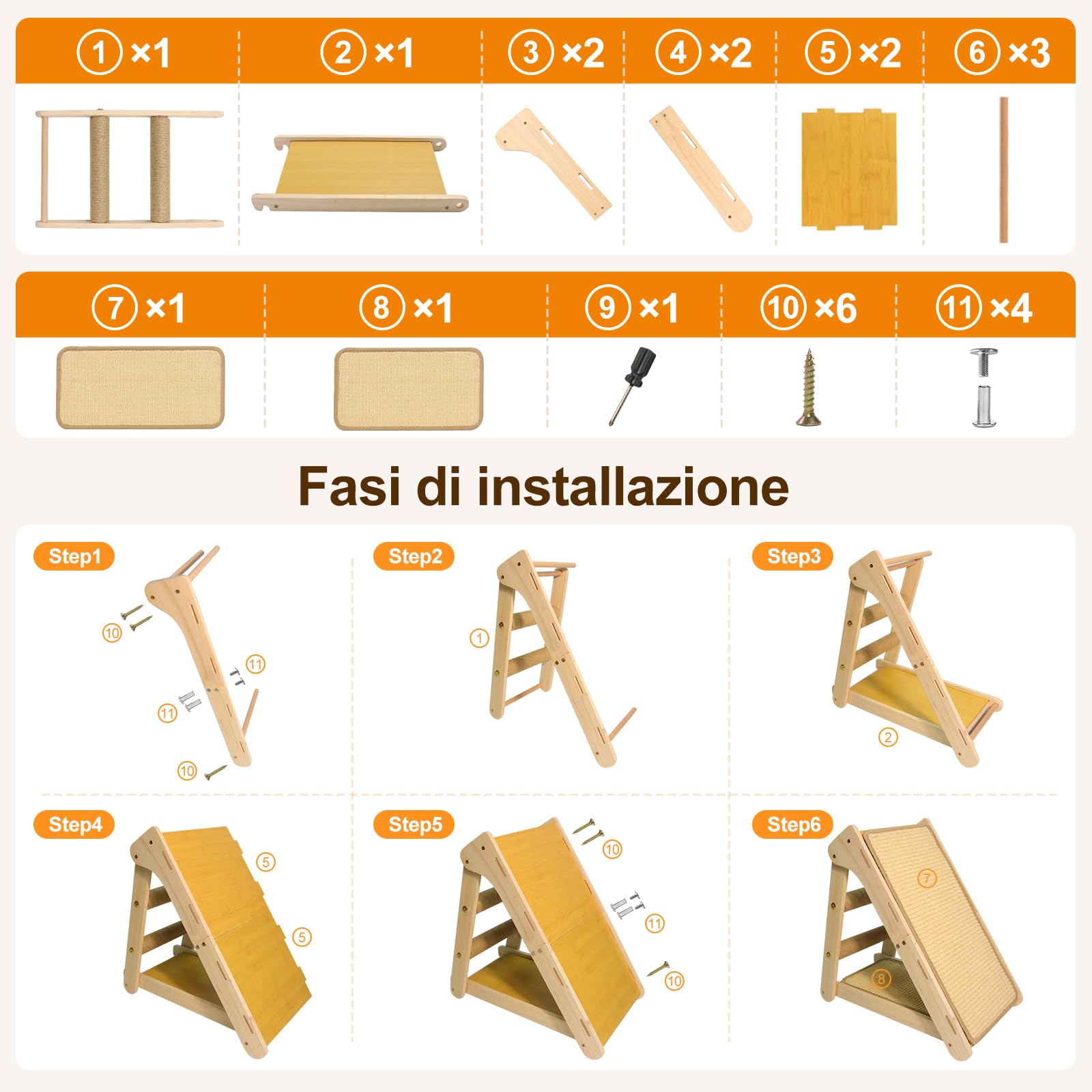 DONWEI Tiragraffi Gatti Triangolare Sisal 50X28X50Cm Faggio Salvaspazio | Pannello Pieghevole Con Tappetino Sostituibile, Protegge Divani E Adatto A Tutte Le Razze Di Gatti