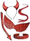 OLYPHAN Devil Costume for Women Accessories Set 5 PC Red Horns Headband, Demon Tail, Sequins Collar Necklace Wings Cosplay Accessory Kit Halloween