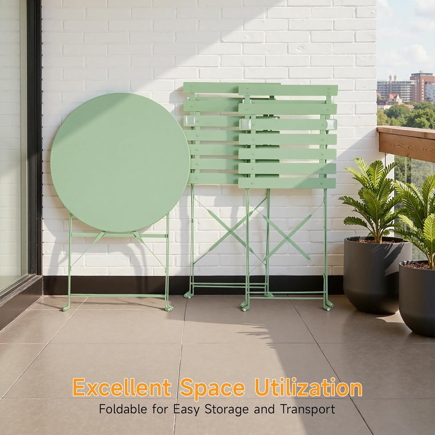 Bistro Table and Chairs set of 2, 3 Piece Folding Outdoor Patio Bistro Set with Comfortable Cushions, Weather-Resistant Stable Small Patio Furniture Set for Backyard Balcony Porch Coffee Shop, Green