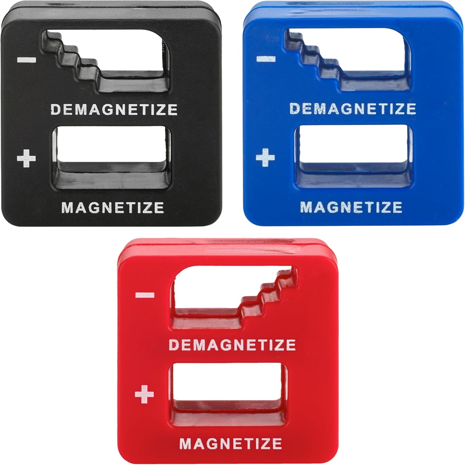 Demagnetizer and Magnetizer For Screwdrivers Tips, Bits, and Small Tools, Large or Big Screws, Drills, Drill Bits, Sockets, Nuts, BRed olts, Nails, 3 Pack - Red, Black, and Blue