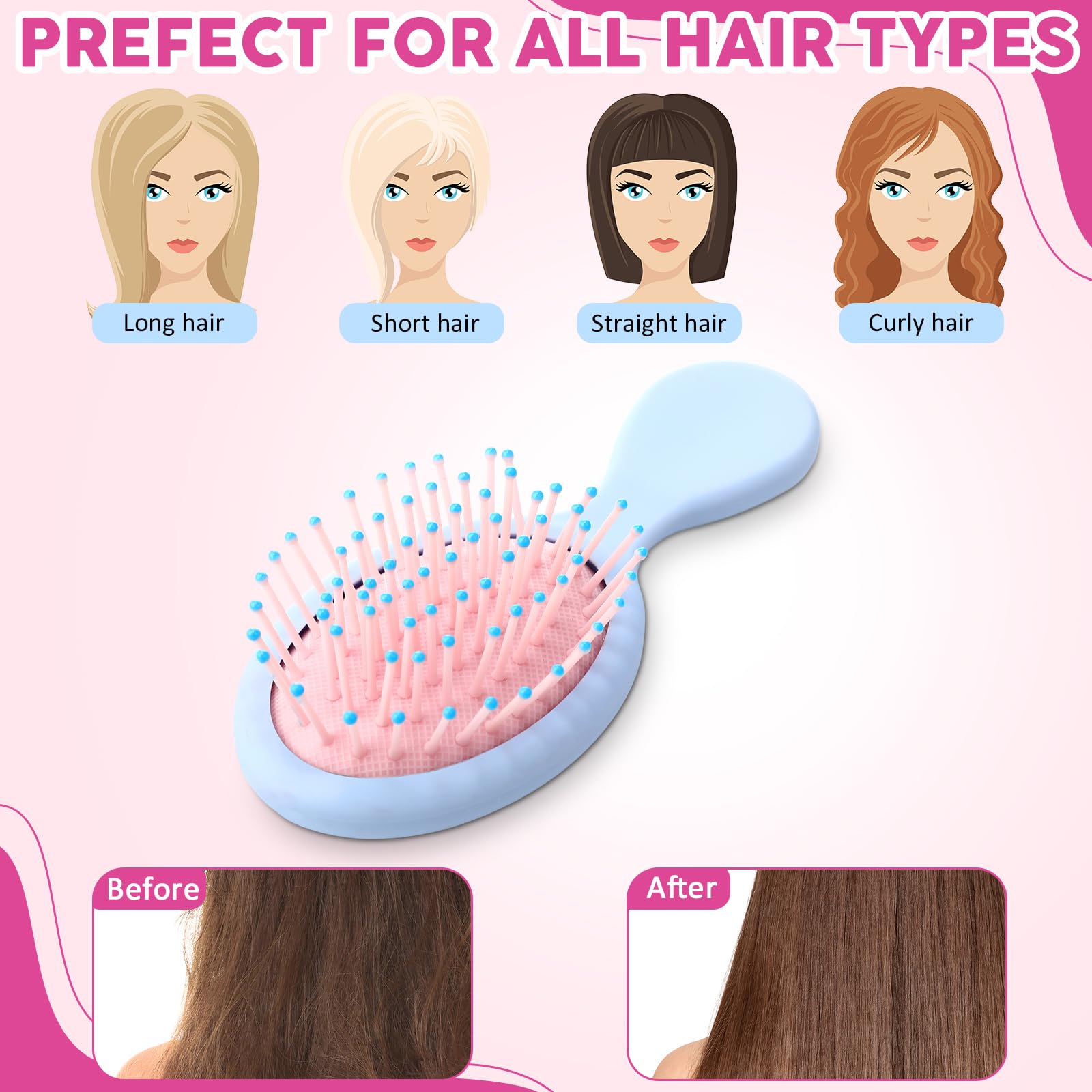 Zopeal 28 mini spazzole per capelli bagnati, idea regalo per bambini, per laurea, piccola spazzola per capelli da viaggio, per l'igiene di fine anno, districante, con setole morbide, per addio al