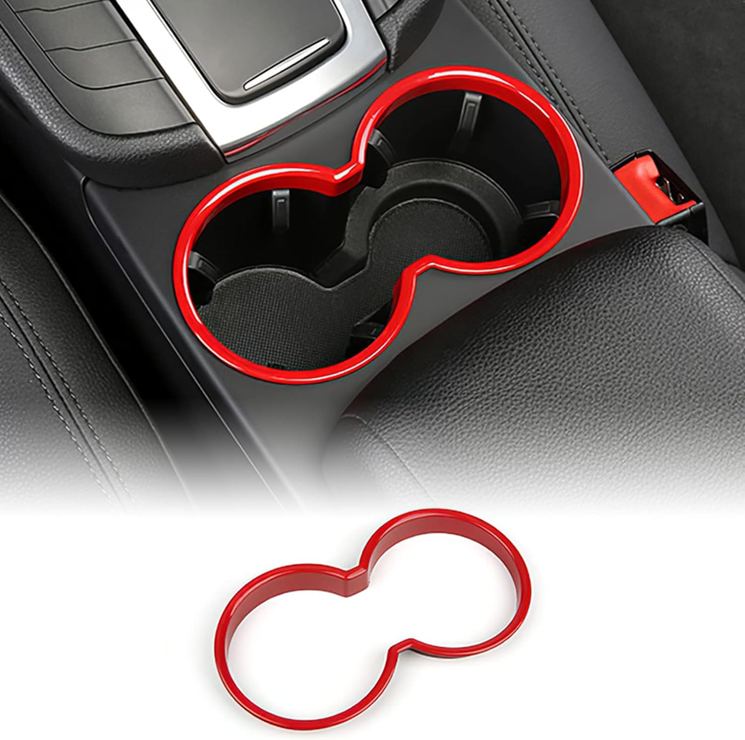 Car Center Water Cup Holder Frame Cover for Porsche Macan 2014 2015 2016 2017 2018 2019 2020 2021 2022 2023 Auto Interior Decorative Trim Accessories (Red)