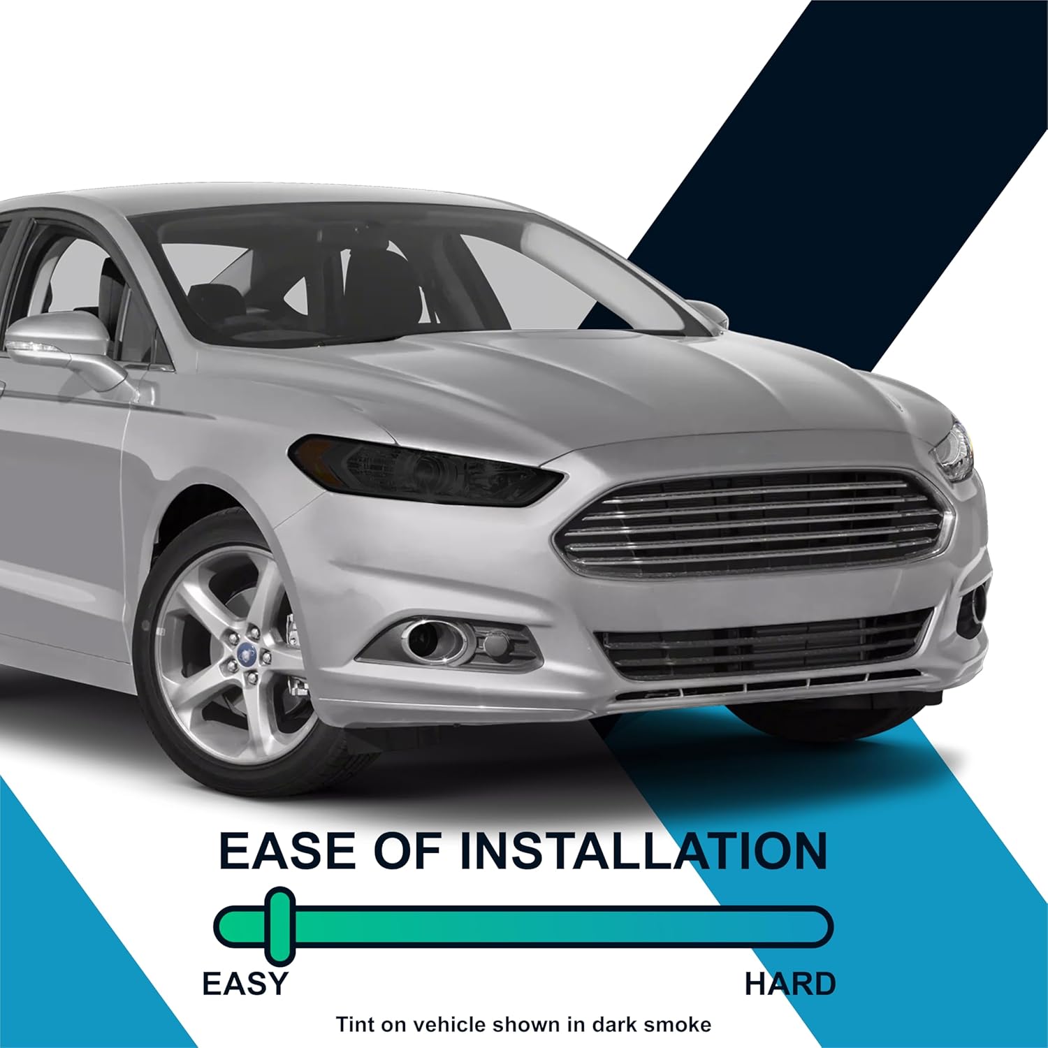 Pre-Cut Headlight & Fog-Light Tint Kit Compatible with Ford Fusion 2013-2016 | Precision Cut Stretchable PPF Vinyl Overlay Cover Wrap (Dark Smoke)