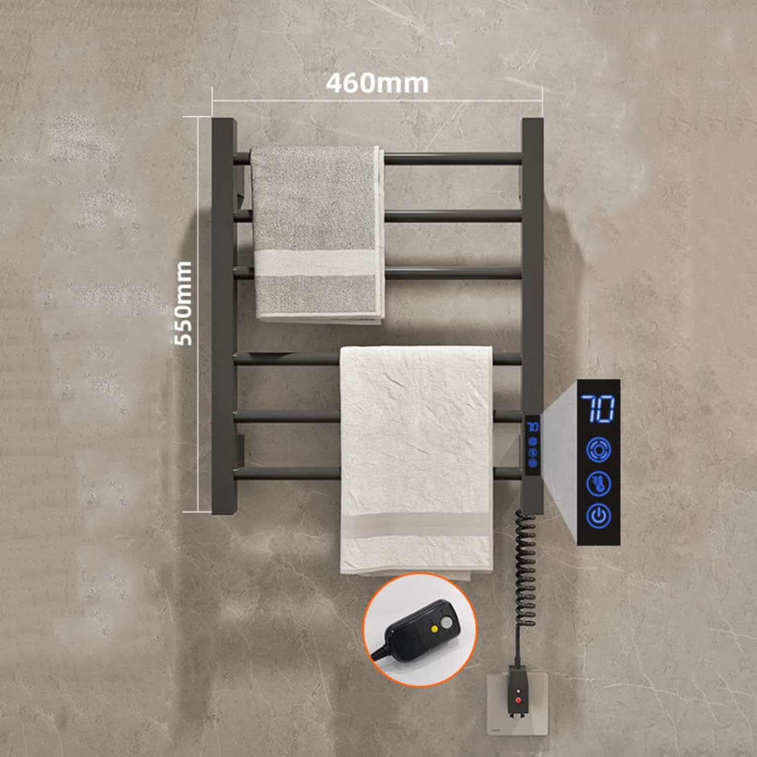 Electric Heating Towel Rack for Bathroom, Intelligent Constant Temperature Wall-Mounted Warmer Towel Rack Drying Rack Stainless Steel Heated Towel Rail (Black-55 * 46cm