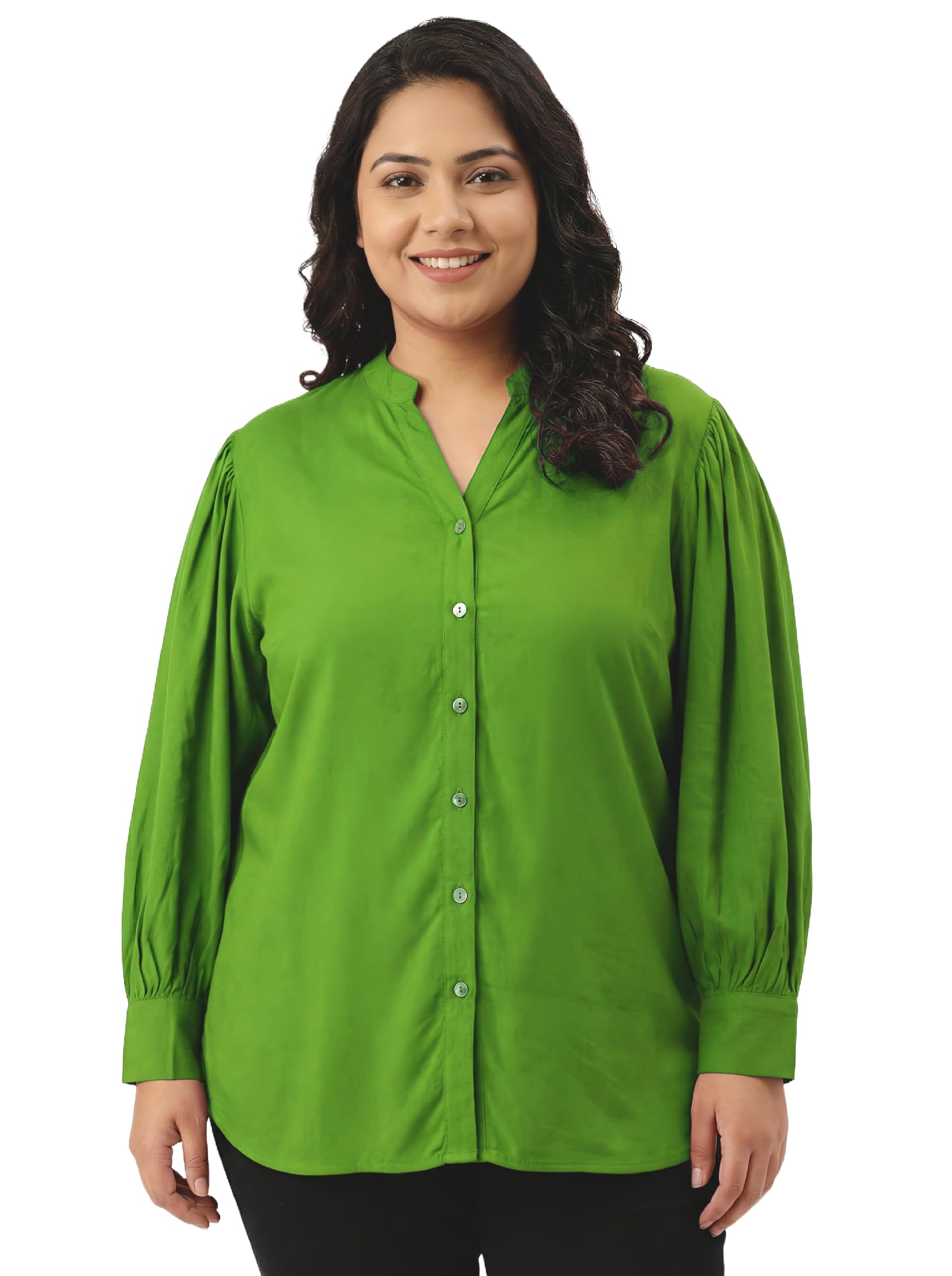 Women’s Rayon Shirt - Balloon Sleeve Button Down Collar Casual Top, Regular Fit Plus Size for Office-picture-45