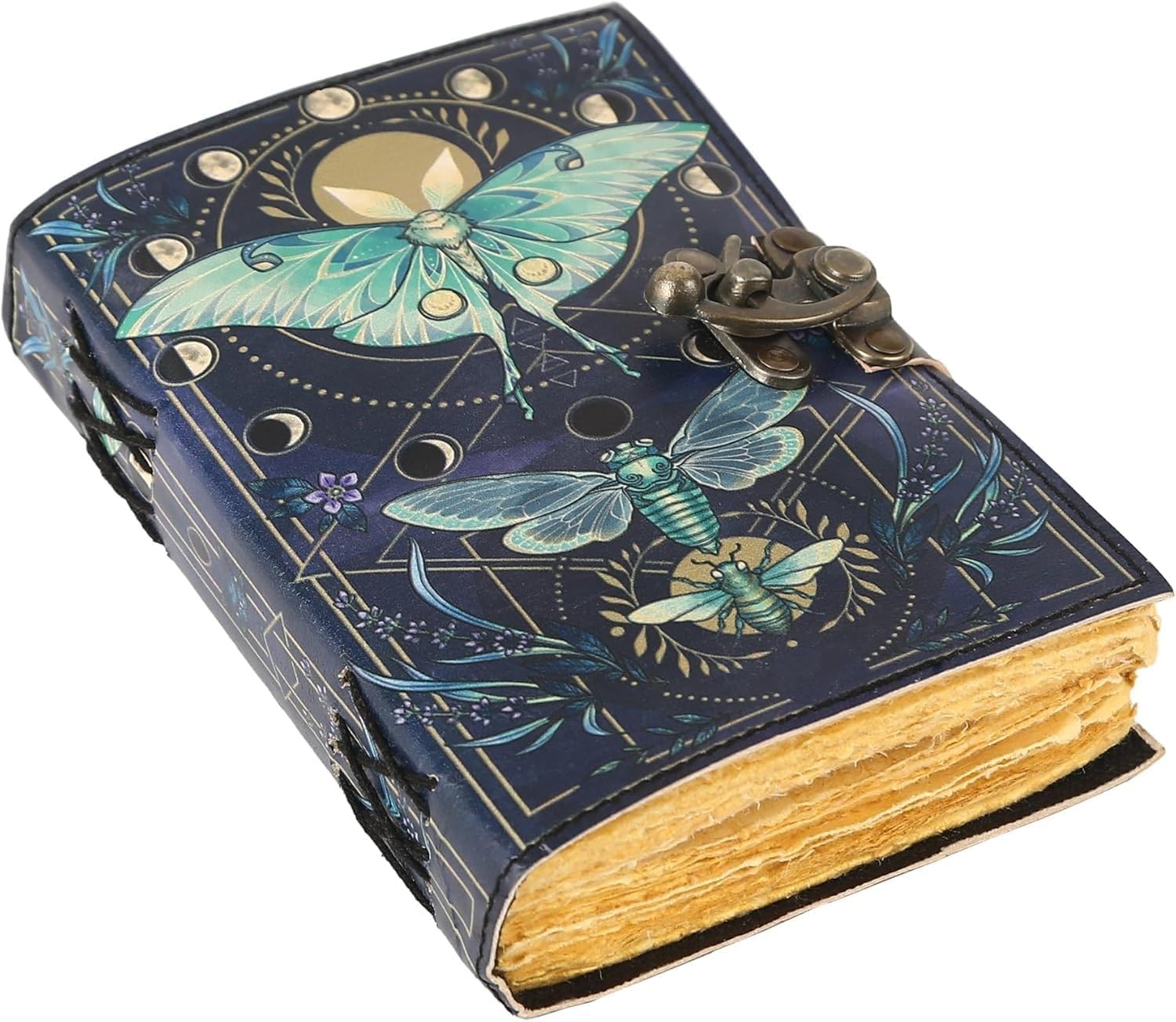 TUZECH Book of Spells Leather Bound Moths Journal Deckle Edge Paper Grimoire Printed Diary Witchcraft supply and Witch Spell Notebook Antique Vintage Book for Men and Women