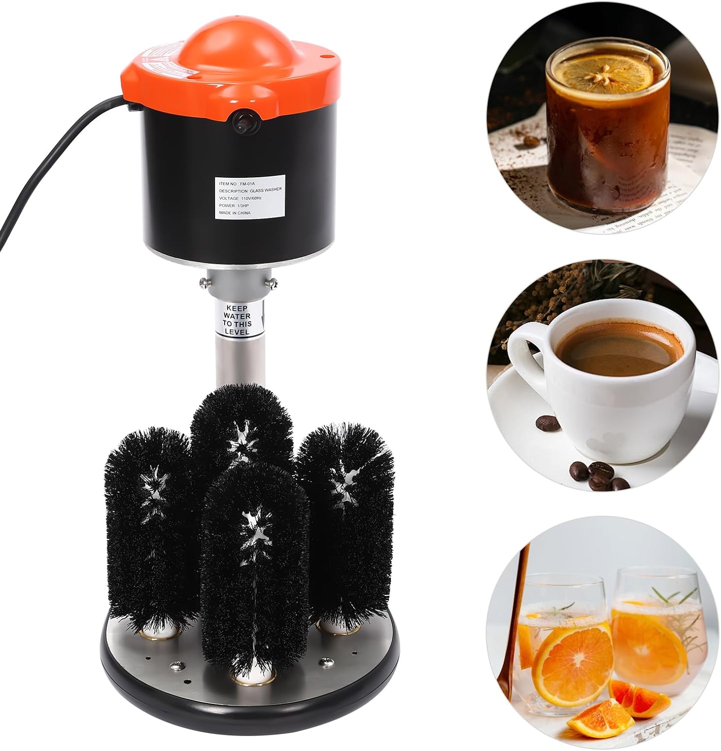 Electric Commercial Glass Washer, 800 Cups/Hour Wine Glass Cleaning Machine Electric Cup Washer with 5 Brushes for Bars, Cafes, Restaurant (Red)