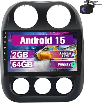 Car Radio Stereo Upgrade for Jeep Compass/Patriot 2010-2016, Android Head Unit with 10.1 Inch Touch Screen/Backup Camera/Wireless CarPlay & Android Auto/Mirroring/Wi-Fi/Bluetooth/FM/SWC