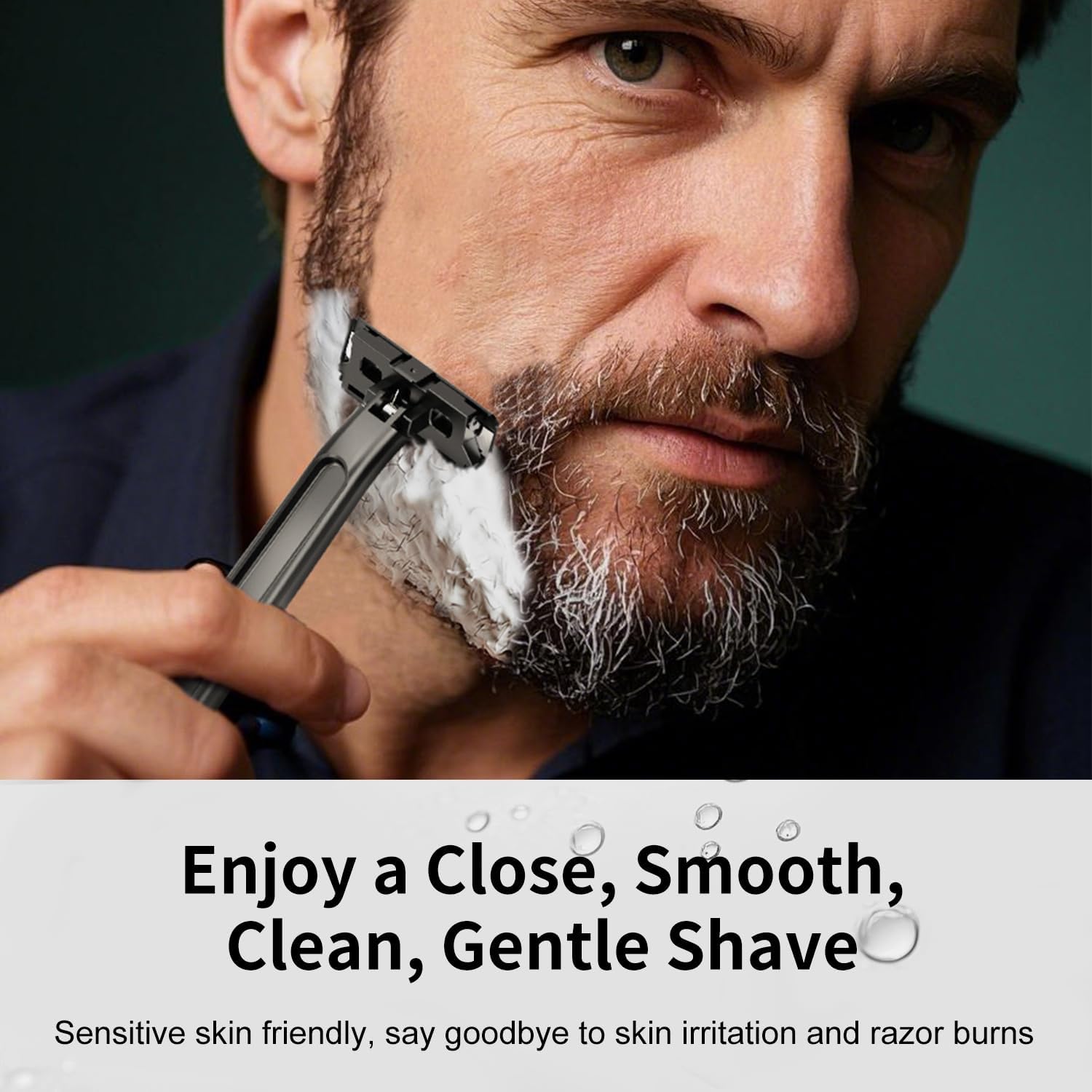 Dual-Blade Safety Razor with Pivoting Head, Reusable Metal Razors for Men, with 10 Double Edge Blades, Smooth Close Clean Shave, Matte Black