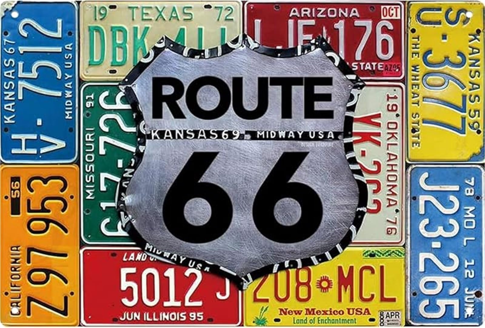 Nostalgic Route 66 License Plate Metal Sign for Bar Cafe Garage Man Cave Wall Decor 8 X 12 in