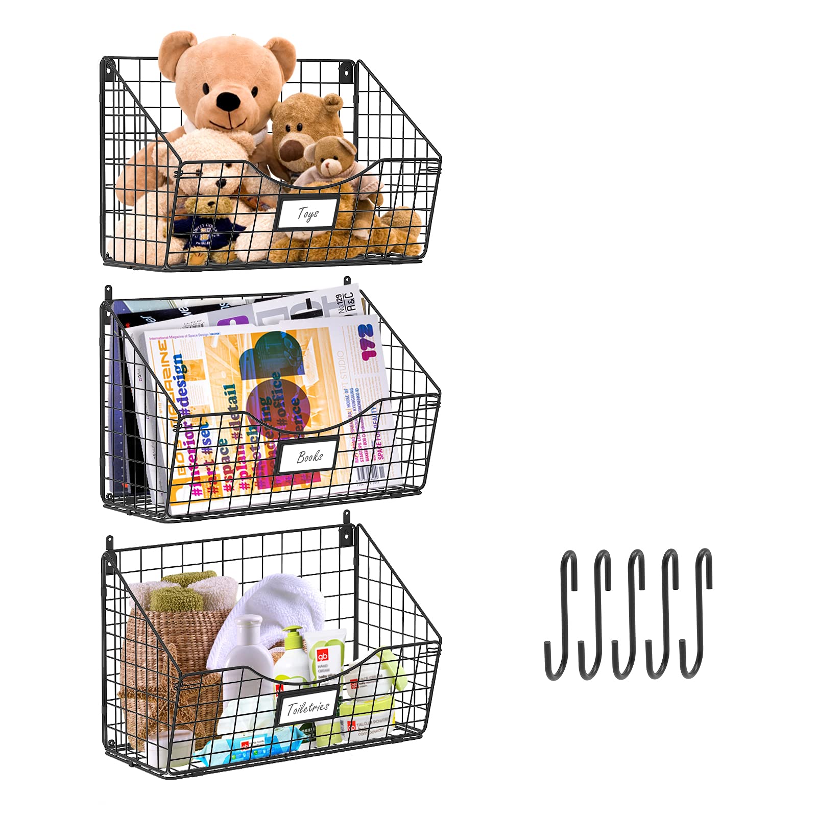 Buy Xcosrack 3 Tier Hanging Metal Wire Basket Bin with 6 Hooks