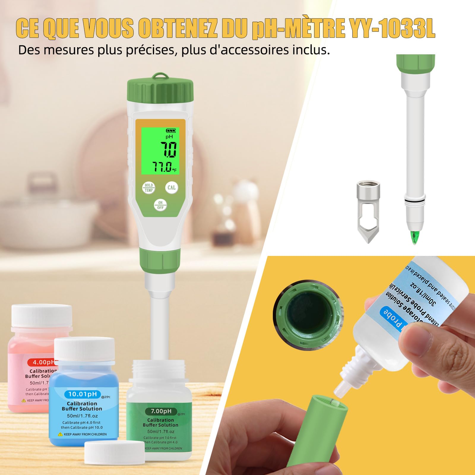 Digitale pH Messgerät, Wasser und Lebensmittel pH-Tester | Hohe Präzision Garten Boden pH Messgerät Kit mit LCD ℃/℉ Display für Lösung,für Fleisch, Brot, Käse,Pool