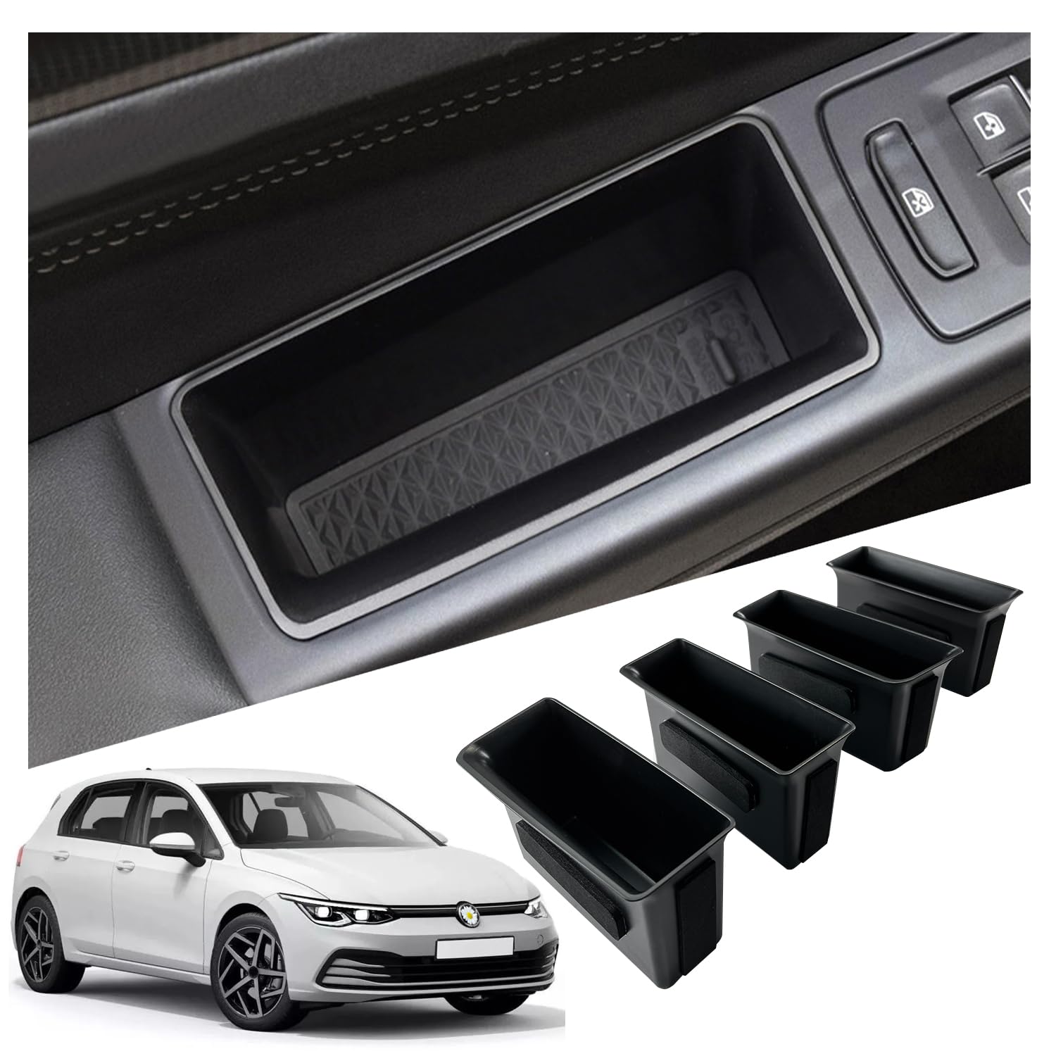RuiyaGolf GTI Door Storage Box for Golf GTI MK8 Accessories Golf GTI Door Tray Organizer Secondary Storage Box Compatible with with 2020 2021 2022 2023 2024 VW Golf GTI MK8(4 Packs)