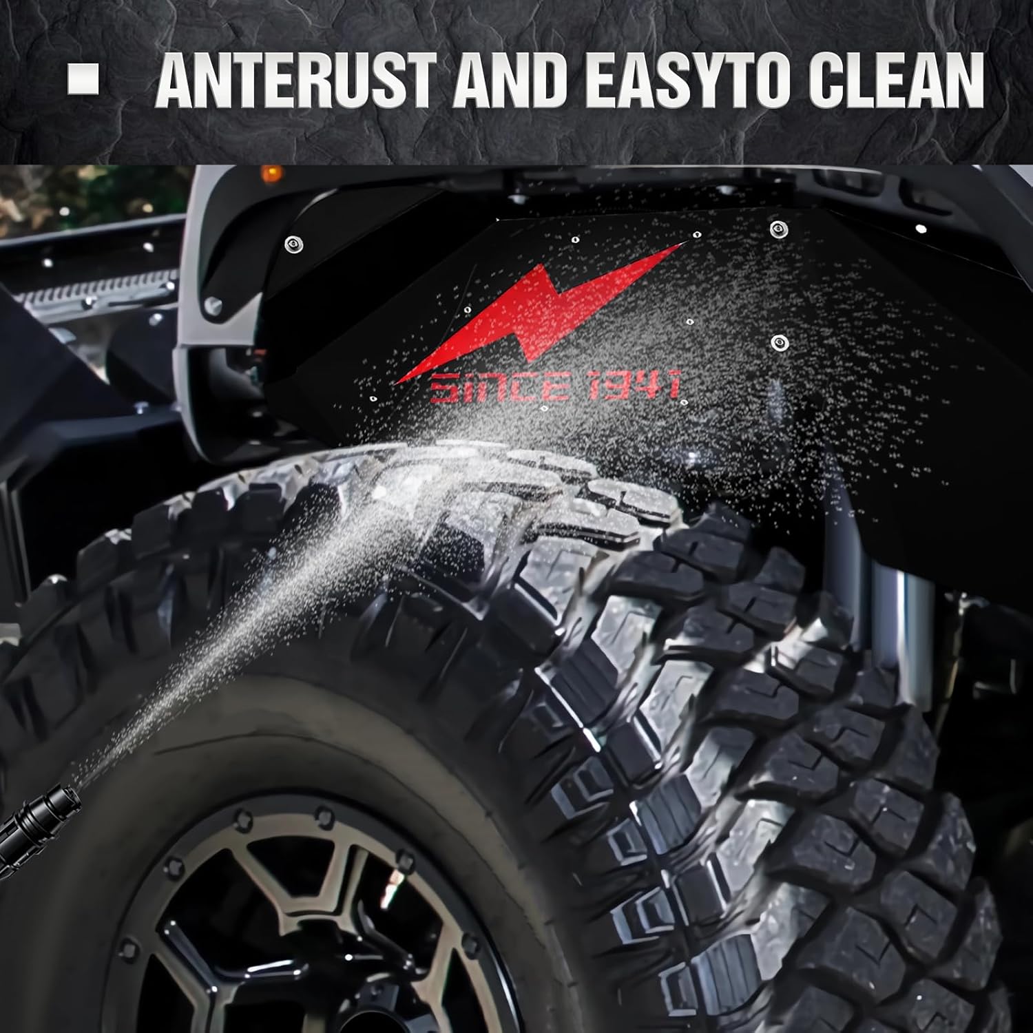 Front & Rear Inner Fender Liners Compatible with 2007-2018 Jeep Wrangler JK & JKU Unlimited Sport Sahara Rubicon, Steel Mud Guards Red Lightning Logo Wheel Well Cover Fenders Flares (2/4 Doors)