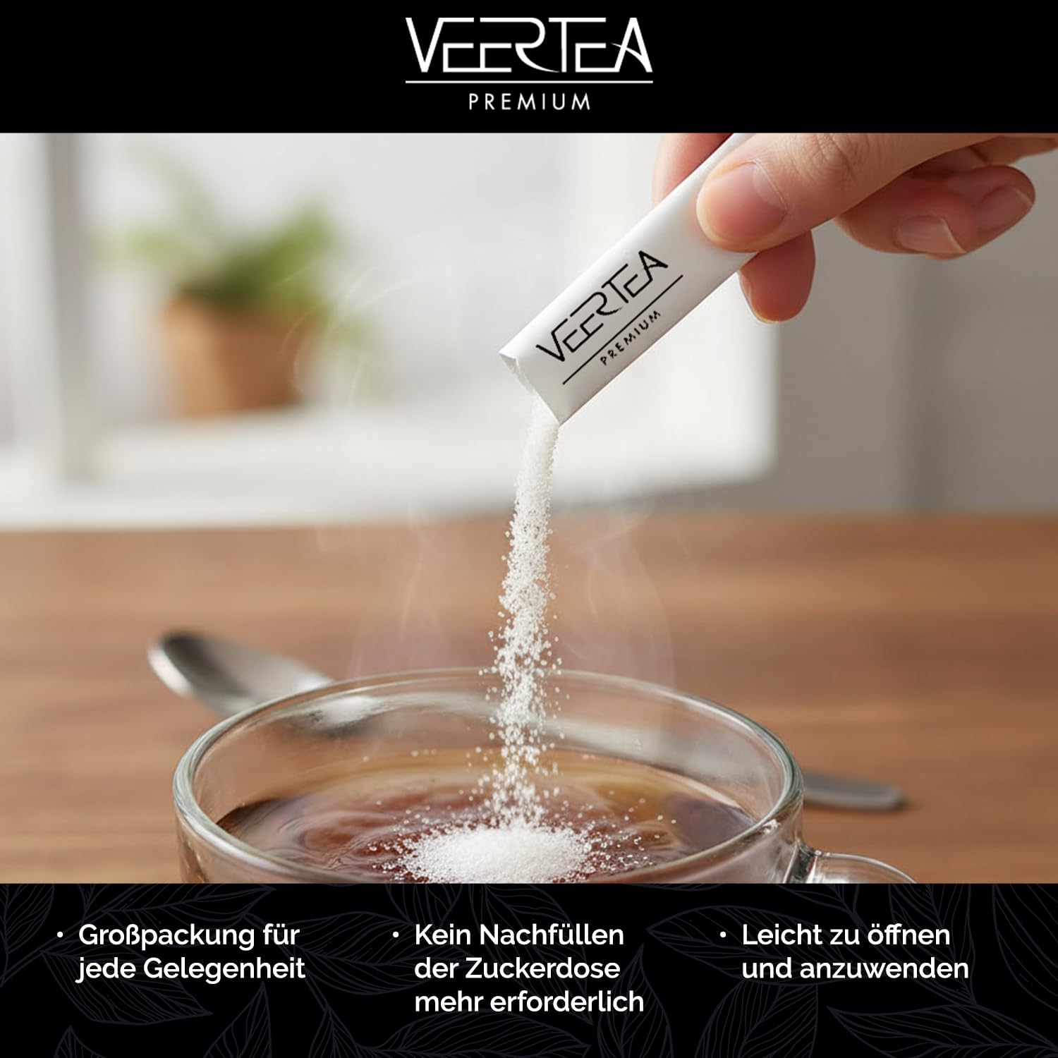 Veertea - Zuckersticks - Weißer Zucker - 1000 Sticks Großpackung - Portionszucker für Kaffee und Tee - Praktisch Einzeln Verpackt - für Zuhause, Büro und Gastronomie