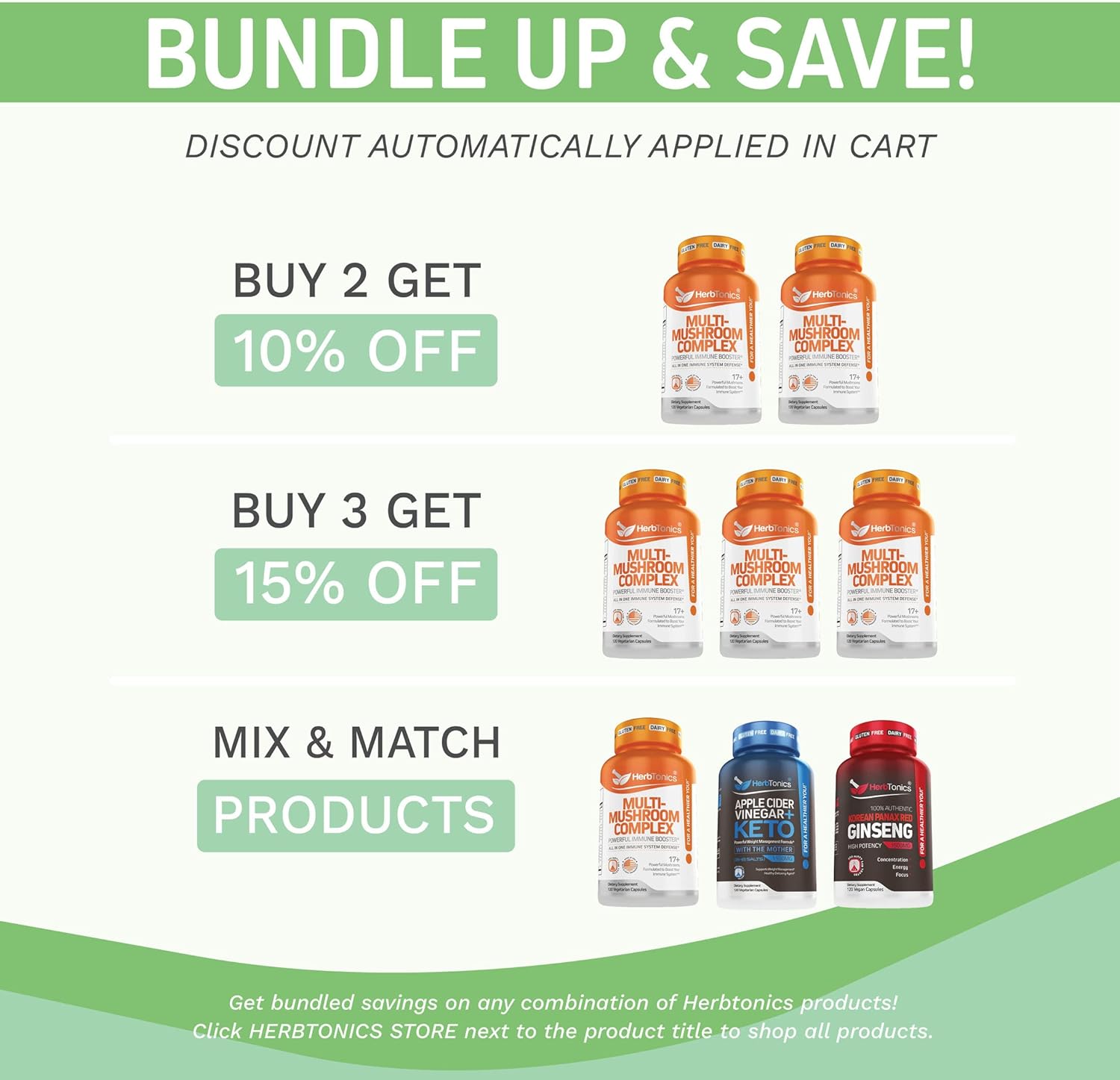 Herbtonics Mushroom Nootropic Supplement Complex for Immune System Support & Brain Function with Lion's Mane Pills, Cordyceps, Reishi  120 Vegan Capsules Mushroom Capsules for Men and Women