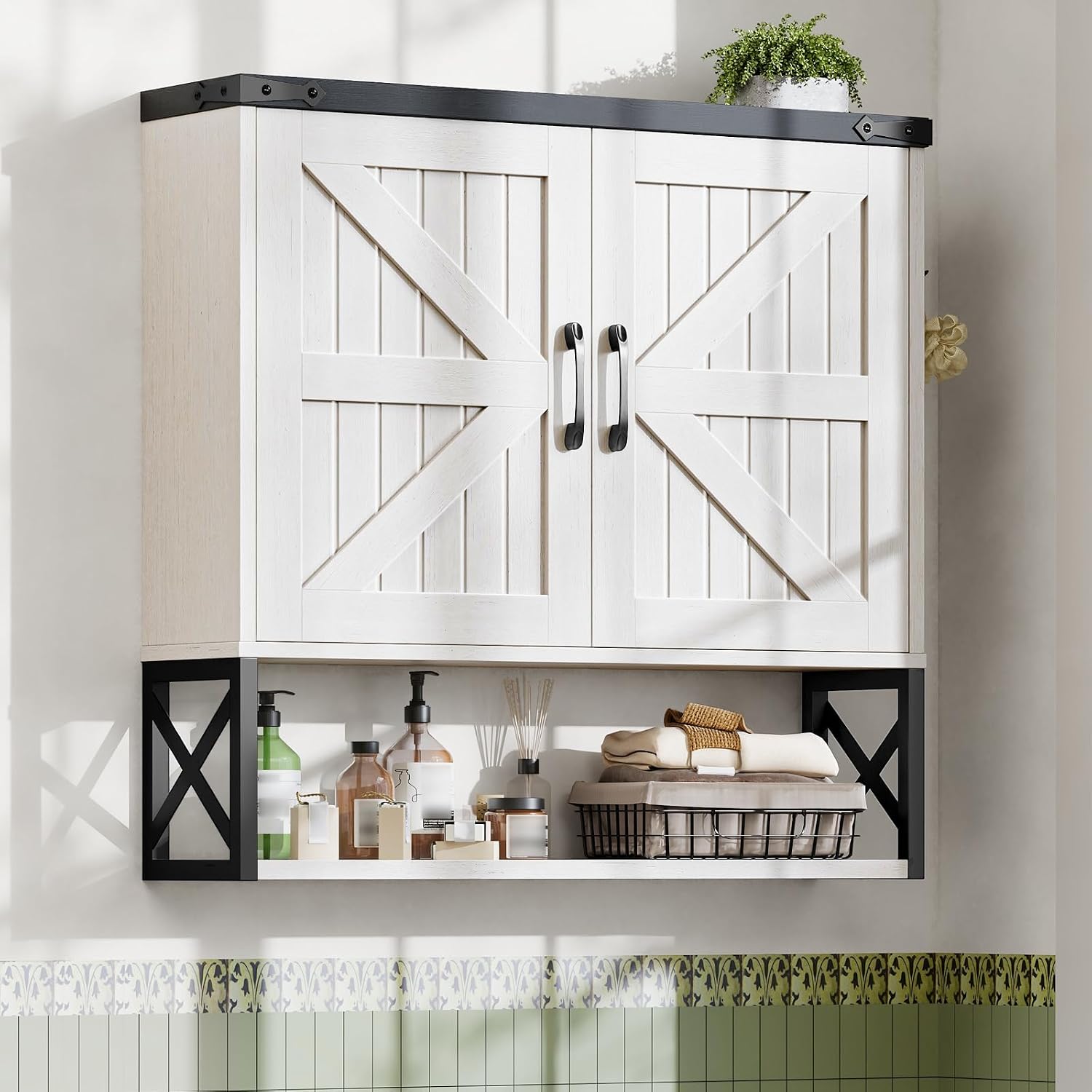 Vabches Bathroom Wall Cabinet, Farmhouse Medicine Cabinet, Rustic White