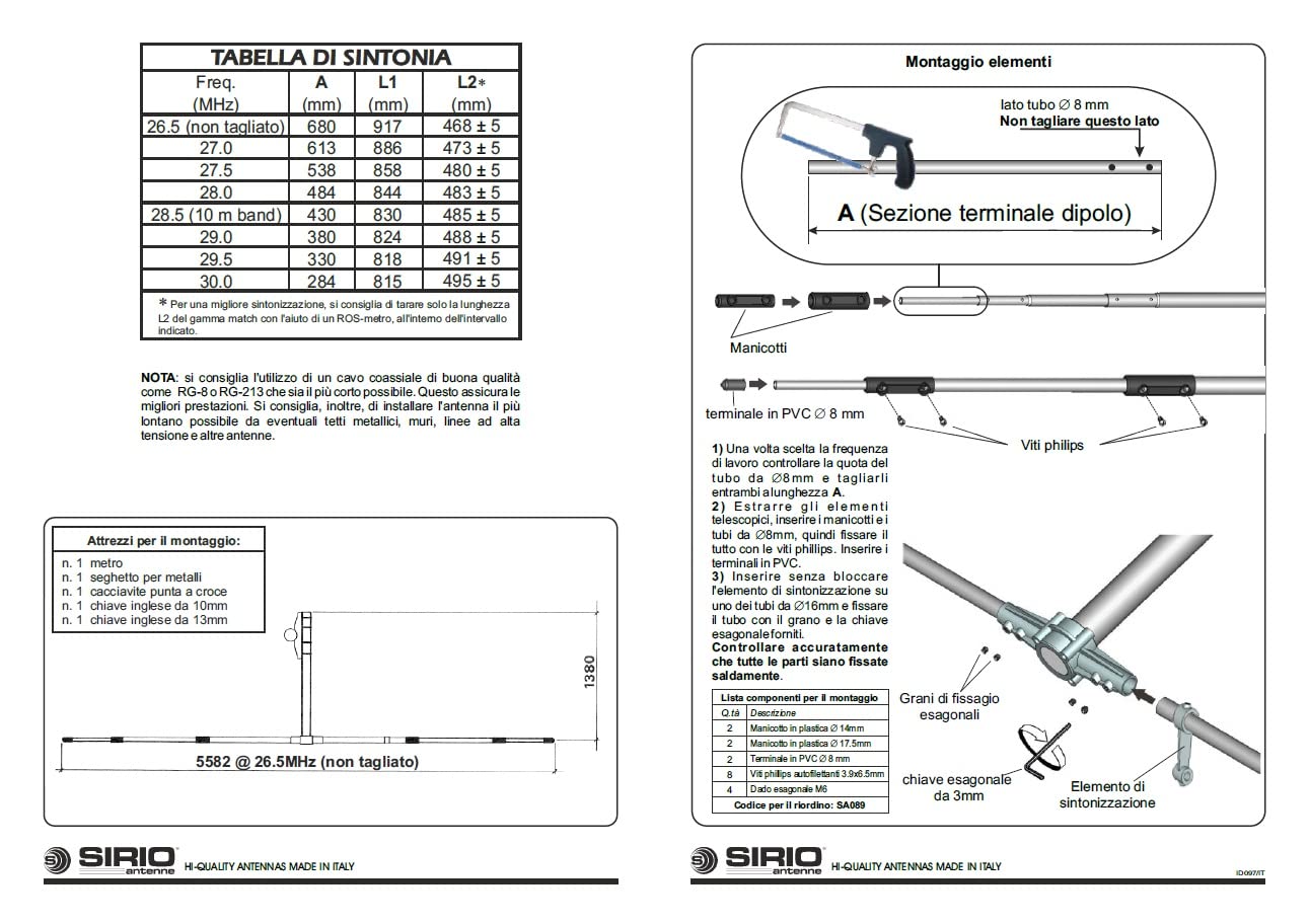 SIRIO SD-DIPOLE ANTENNA 26.5-30 MHz TARABILE