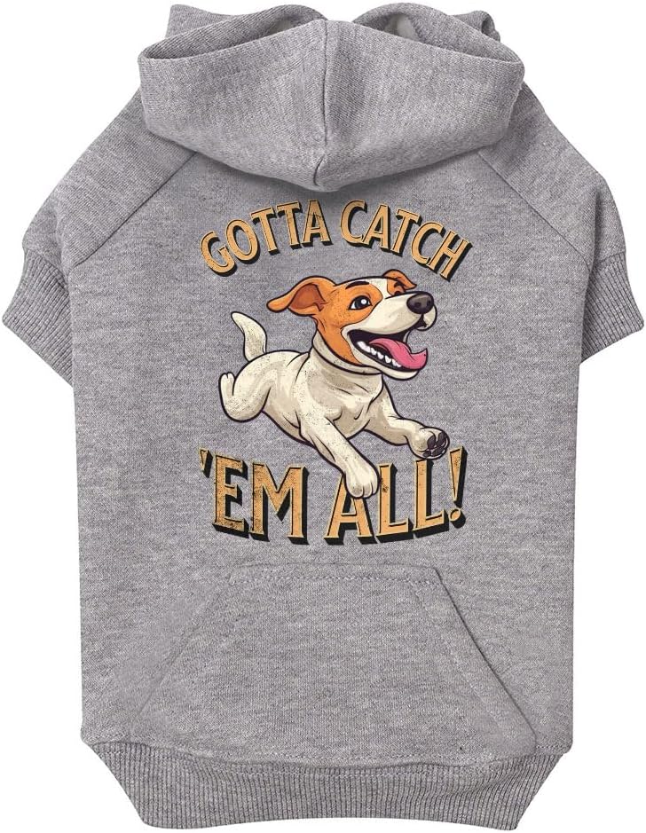Gotta Catch 'em All Dog Hoodie with Pocket - Dog Apparel - Gifts for Squirrel Lovers - Gray, L