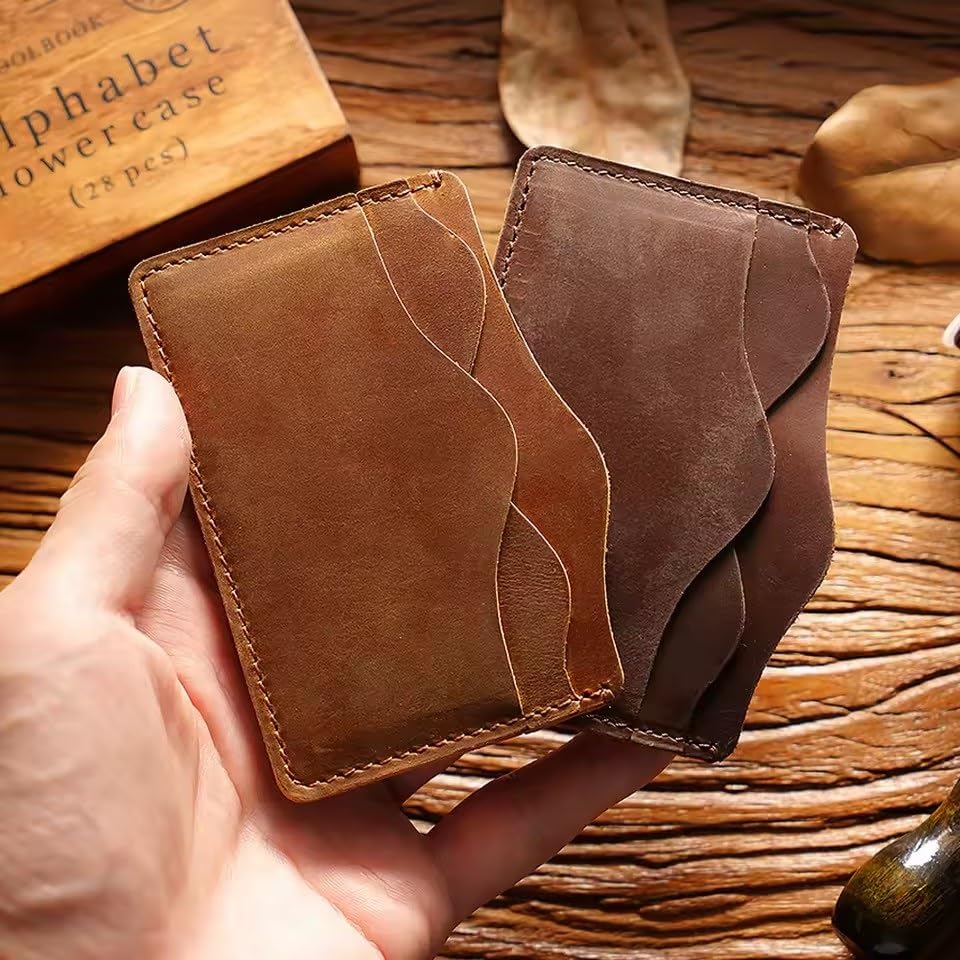 Handmade Horse Leather Wallet Top Layer Cowhide Vintage Card Holder for Men/Women Card Collection(D)3