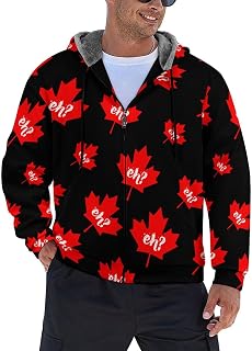 Eh Canada Maple Men's Hoodie Fleece Lining Zippered Sweatshirt Sweater Jacket Coat