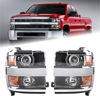 Pair Chrome Projector Headlight Headlamp Assembly Compatible for 2015-2019 Chevy Silverado 2500HD 3500HD GM2502416 GM2503416
