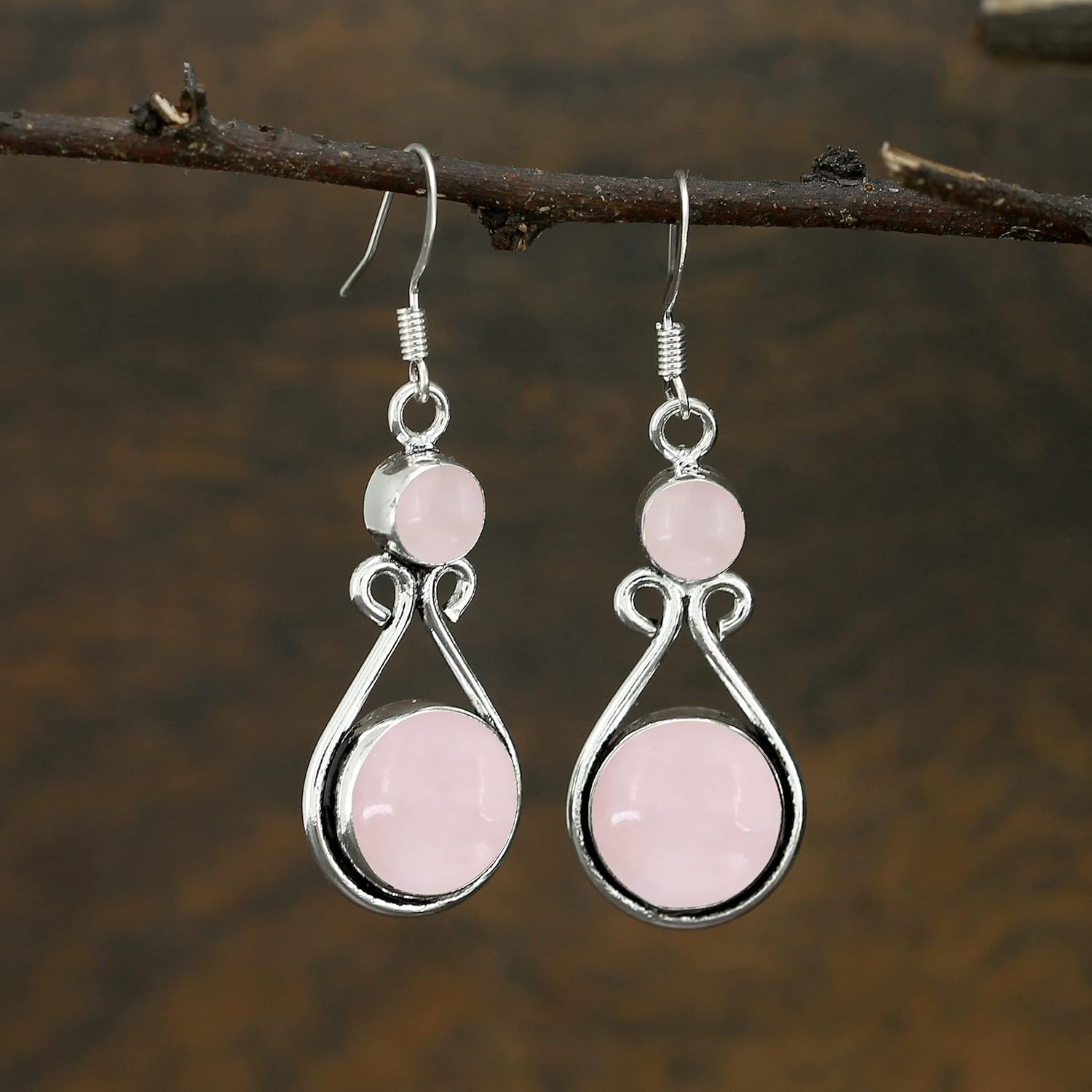 Round Shape Natural Gemstones Dangle Earrings for Women - 925 Sterling Silver Plated Dangle & Drop Handmade Jewelry Earrings - Gifts for Wedding, Anniversary, Christmas, Valentine's Day, New Year - Image 3