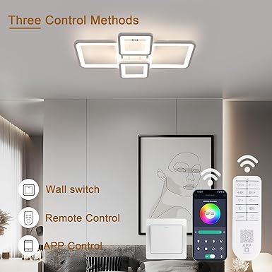 Mckalen Led-plafondlamp, dimbaar, modern, 62 cm, 54 W, 5400 lm, plafondlamp, woonkamer, met afstandsbediening/PP 3000 K-6500 K, 4 vierkant, wit, plafondlamp, acryl, voor keuken, slaapkamer, eetkamer photo 3