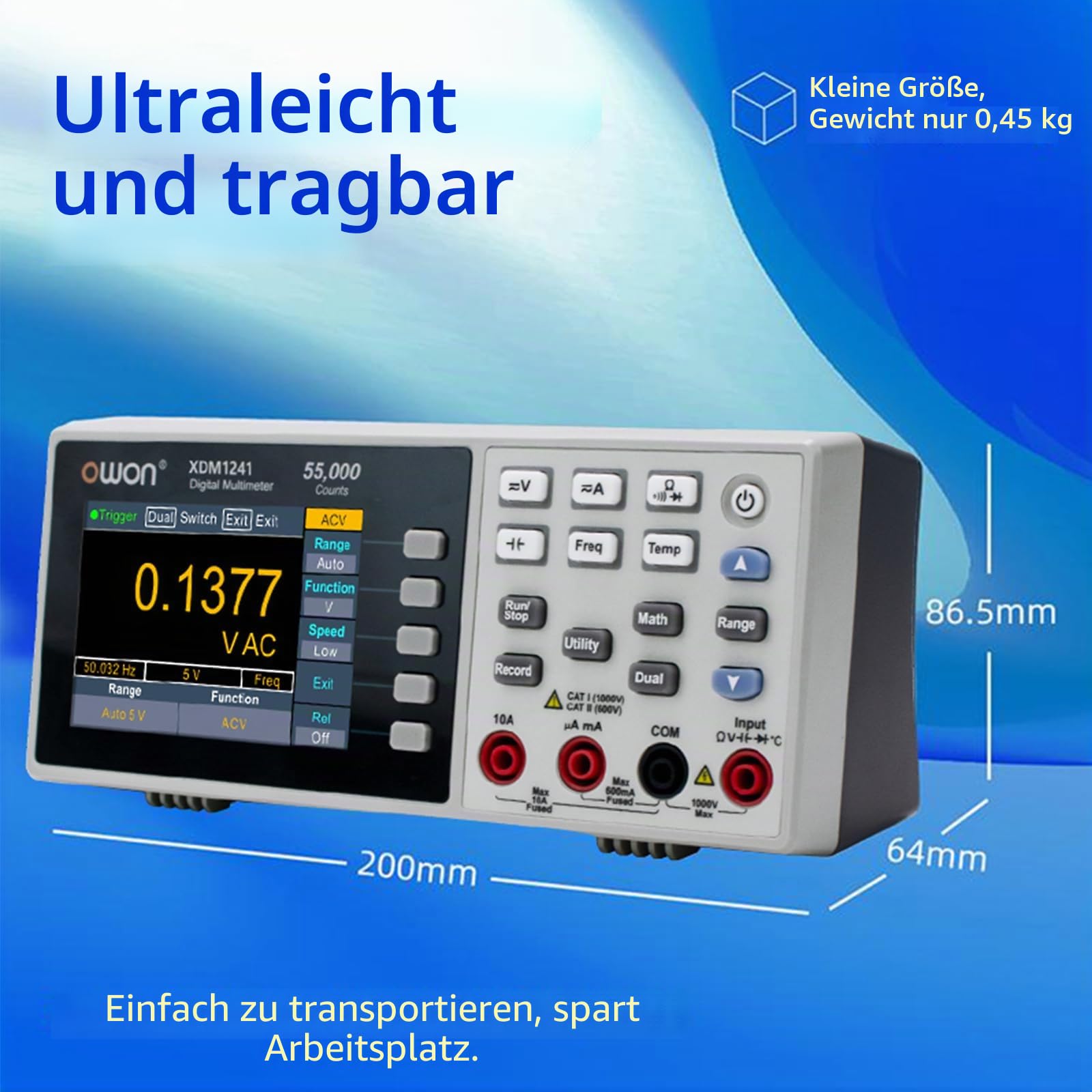 OWON XDM1241 Tischmultimeter mit wiederaufladbaren Batterien True RMS High Accuracy Universal Desktop Multimeter