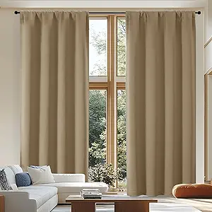 Simplebrand Ava Blackout Curtains for Patio 108 Inches Long 2 Panels Set, Solid Thermal Insulated Room Darkening Rod Pocket Window Treatment Curtains Blackout Drapes, W50 x L108 Inch, Taupe