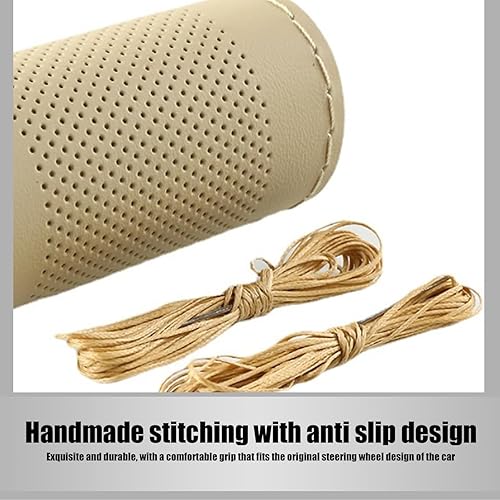 Miniatura 3 de QODOLSI 1 funda protectora para volante de automóvil, 14.96 pulgadas de piel sintética cosida a mano, absorbente de sudor, con orificio de aire,